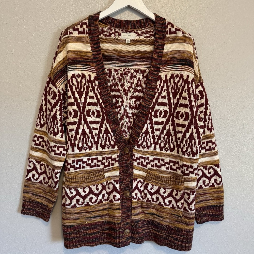 Lucky Brand‎ Southwest Boho Oversized Cardigan Sweater Aztec Print Size Large
